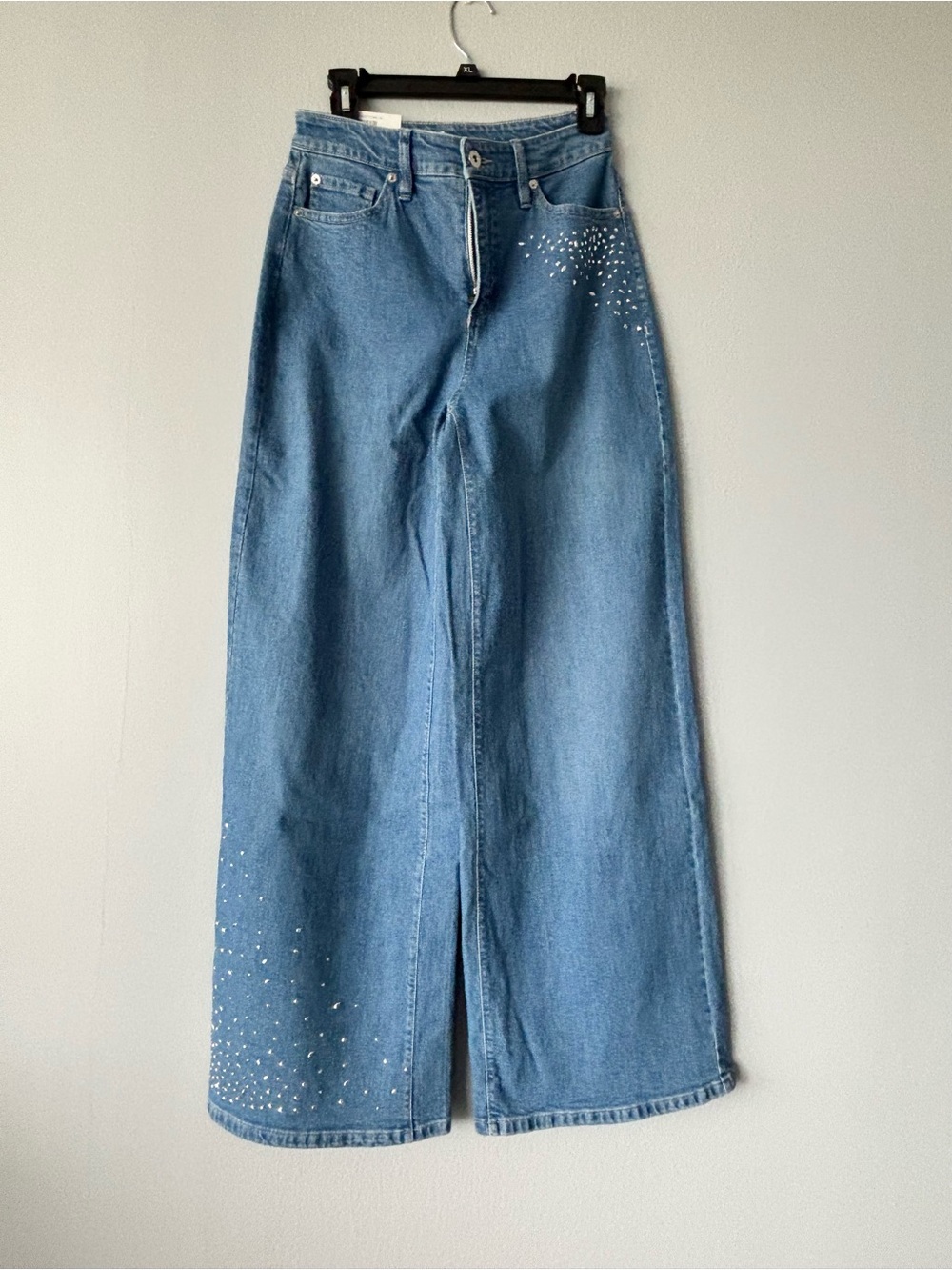 INC International Concepts Light Blue Wide-Leg Jeans with Stud Accents